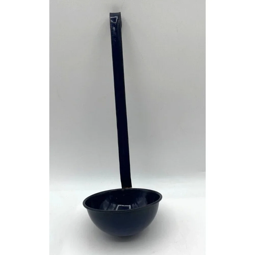 Vintage Enamel Ladle Large Blue Dipper Scoop 11 1/2